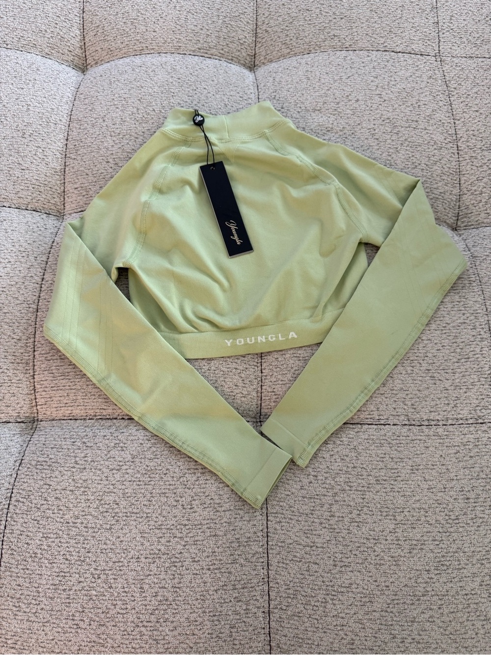 YoungLA Sage Green Cropped Pullover with Logo Hem